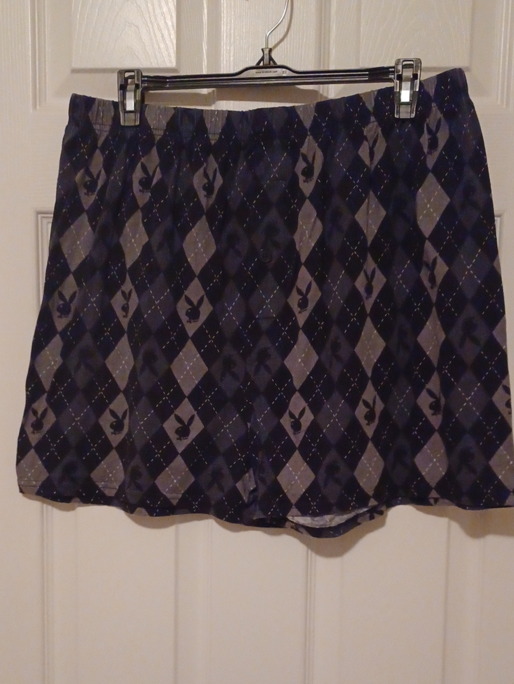 PLAYBOY Black and Gray Argyle Bunny Print Men's Boxers